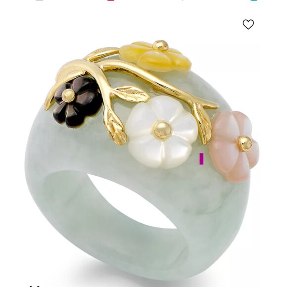 Brand NWT Jade and Multicolored Mother of Pearl Flower Ring - Picture 8 of 8
